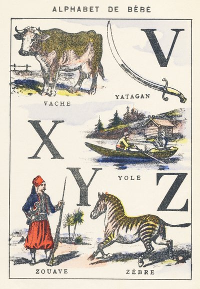 V X Y Z: koe, jol, zouaaf, zebra door Unknown artist