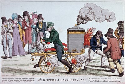 Velocipedraisiavaporianna: stoomvelocipede - gravure rond 1818, Bibliotheek van de stad Parijs door Unknown artist