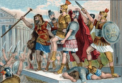 Vespasianus (in het Latijn Titus Flavius Vespasianus) (9-79) werd door zijn soldaten tot keizer uitgeroepen. Chromolithografie rond 1890. door Unknown artist