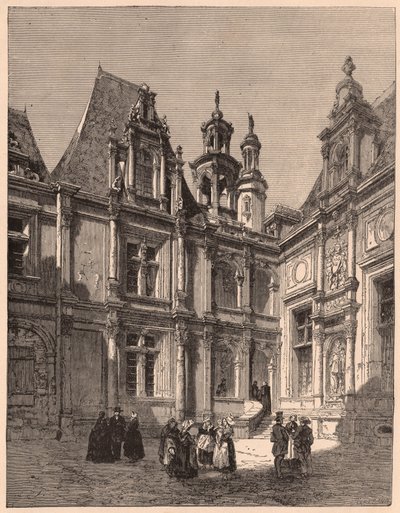 Uitzicht vanuit het interieur van de binnenplaats van het Hotel Escoville in Caen in 1860, Frankrijk door Unknown