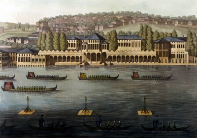 Uitzicht op Constantinopel, een van de residenties van de Sultan langs de Bosporus. 19e eeuw. door Unknown artist
