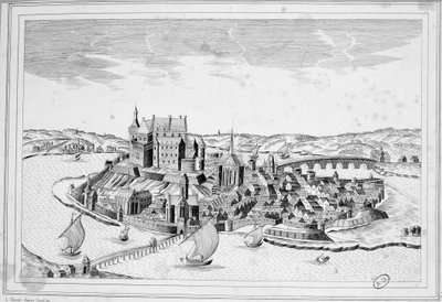 Zicht op Decize in 1640 - gravure door Unknown artist