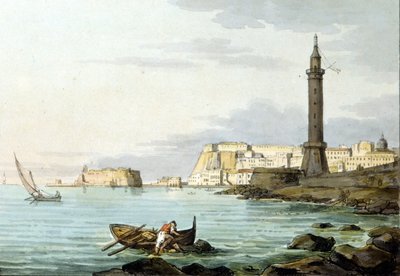Uitzicht op Napels vanaf de haven. Links staat het Castel dell