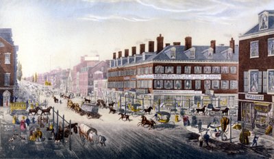 Gezicht op New York: Broadway. Gravure uit 1840. door Unknown artist