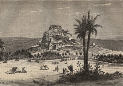 Uitzicht op Oued el Golea in Algerije in het zuiden van de provincie Oran aan het eind van de 19e eeuw - gravure door Unknown artist