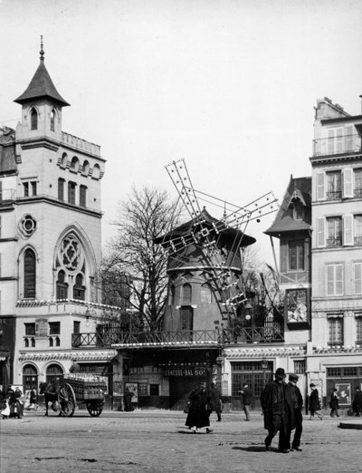 Uitzicht op Parijs: Le Moulin Rouge, Quartier Montmartre door Unknown artist