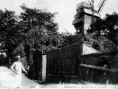 Uitzicht op Parijs: Le Moulin de la Galette, Quartier Montmartre door Unknown artist