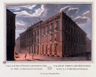 Uitzicht op het Paleis van Prins Lichtenstein in Wenen, Oostenrijk. Gravure uit 1820 door Unknown artist