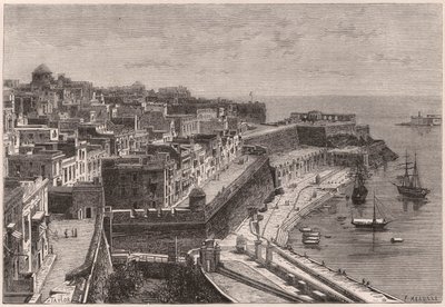 Uitzicht op Valletta en zijn haven in de 19e eeuw door Unknown