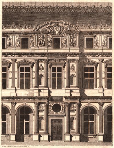 Uitzicht op een deel van de voorkant van de binnenplaats van het Louvre, Parijs, Frankrijk door Unknown