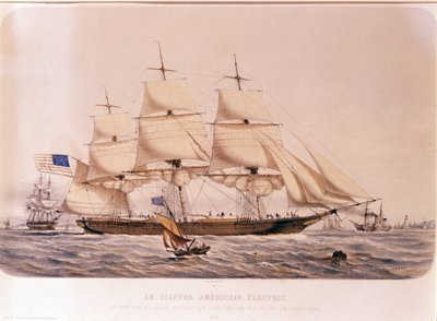 Uitzicht op de Amerikaanse Clipper Electric. Lithografie uit 1854 door Unknown artist