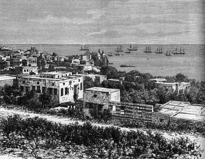 Uitzicht op de stad Beiroet. Gravure in 