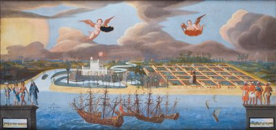 Uitzicht op de Deense kolonie Tranquebar in India door Unknown artist