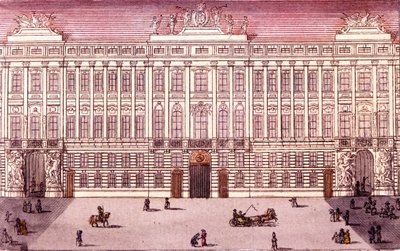 Zicht op de keizerlijke kanselarij in Wenen, Oostenrijk. Gravure uit 1820 door Unknown artist