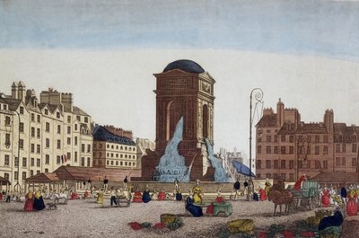 Zicht op de Markt en Fontein van de Onschuldigen - gravure door Unknown artist
