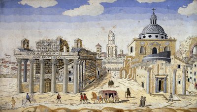 Uitzicht op het Forum Romanum, eind 17e eeuw, scagliola op terracotta door Unknown artist