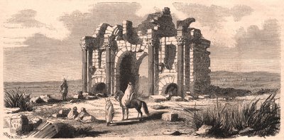 Uitzicht op de Romeinse triomfboog genaamd Trajanus in Algerije door Unknown