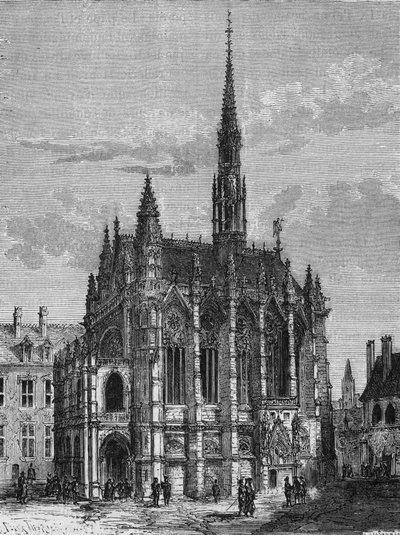 Zicht op de Sainte Chapelle kerk in Parijs. Gravure uit L