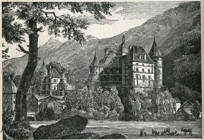Zicht op het kasteel van Vizille in Isère. door Unknown artist