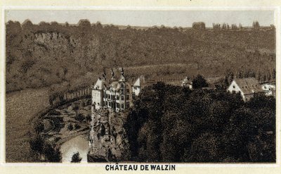 Uitzicht op het kasteel van Walzin in Wallonië (België) aan de oevers van de rivier de Lesse door Unknown artist