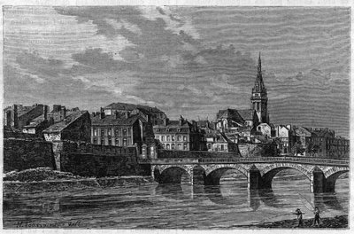 Zicht op de stad Mezieres aan het einde van de 19e eeuw. Gravure in 