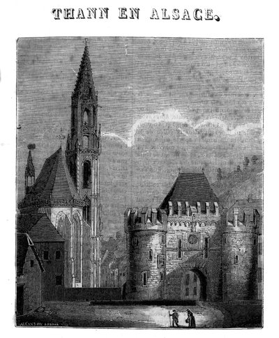 Uitzicht op de stad Thann in het departement Haut-Rhin in de Elzas door Unknown artist