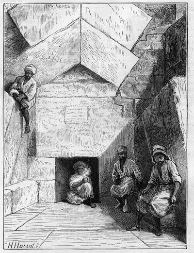 Zicht op de ingang van de piramide van Cheops in Gizeh, Egypte door Unknown artist