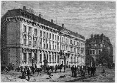 Gezicht op de gevel van de Banque de France gebouwd door Gabriel Cretin (1812-1883) in Parijs, rue Croix des petits champs door Unknown artist