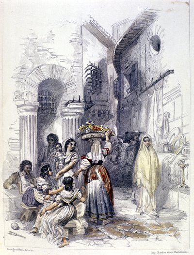 Zicht op de ghetto van Rome in 1830 door Unknown artist
