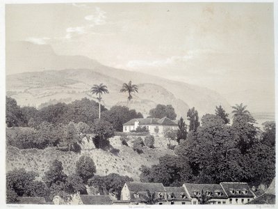 Uitzicht op de huizen genomen vanaf Boulevard de la Comedie in Saint Pierre in Martinique in de Antillen. Afdruk naar foto uit het einde van de 19e eeuw door Unknown artist