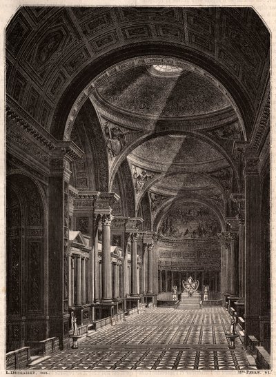 Uitzicht op het interieur van de Madeleinekerk in Parijs in 1843, kort na de opening voor aanbidding door Unknown