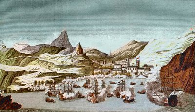 Gezicht op het eiland Sint-Helena - gravure uit de 19e eeuw. door Unknown artist