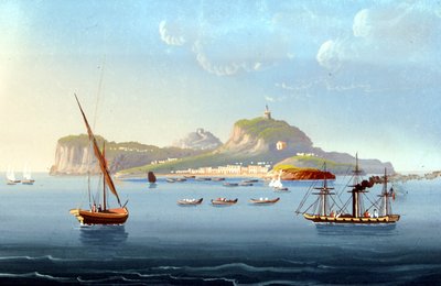 Uitzicht op het eiland Capri. 1830. Anoniem schilderij door Unknown artist