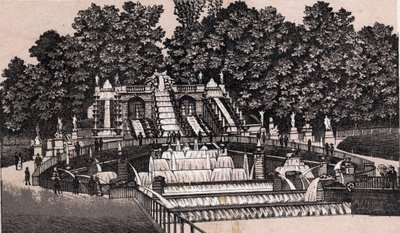 Uitzicht op de grote waterval in het park van Saint-Cloud, Frankrijk door Unknown artist