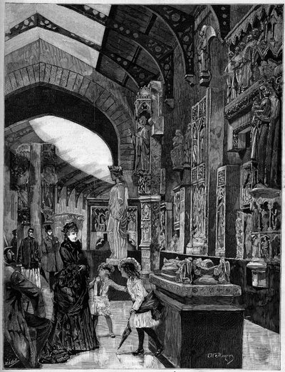 Zicht op het museum van vergelijkende architectuur, in het Palais du Trocadero in Parijs in 1882. Gravure in "The Illustrous World" nr. 1314 van 3 juni door Unknown artist