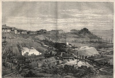 Zicht op de nieuwe dokken gebouwd door de Italiaanse regering in de haven van La Spezia. Gravure in 