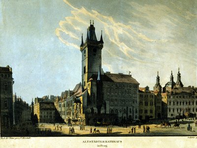 Uitzicht op het oude stadhuis van Praag rond 1860 door Unknown artist