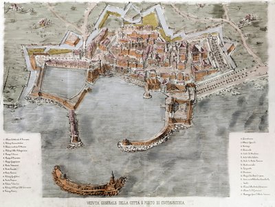Uitzicht op de haven van Civitavecchia nabij Rome. 19e eeuw. door Unknown artist