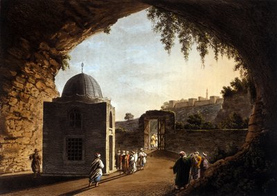 Uitzicht op het graf van de profeet Jeremia in Jeruzalem. 19e eeuwse lithografie door Unknown artist