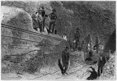 Gezicht genomen op de bodem van de Kimberley-diamantmijn in Zuid-Afrika. door Unknown artist