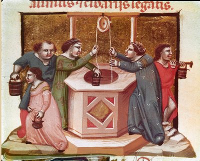 Dorpelingen die water halen bij de put Miniatuur uit de Codex Justinianus door Unknown artist