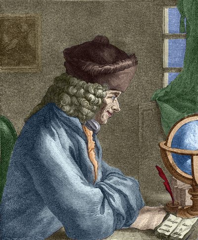 Voltaire (1694-1778) in zijn kantoor in Vernay door Unknown artist