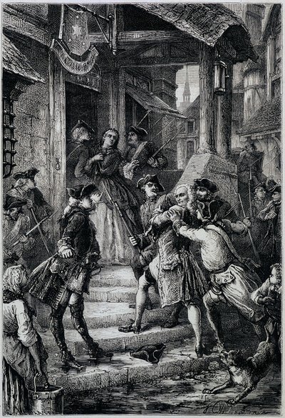 Voltaire (1694 - 1778) gearresteerd in Frankfurt in 1753 op bevel van Frederik II - in Histoire de France van de vroegste tijden tot 1789 door M. Guizot door Unknown artist