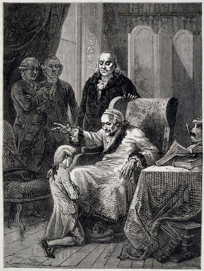 Voltaire die de kleinzoon van Franklin onderwijst - in 