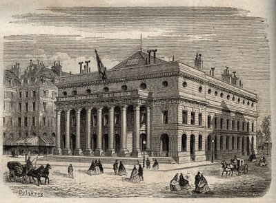Zicht op het Theater van de Odeon in Parijs - in de 19e eeuw - gravure in 