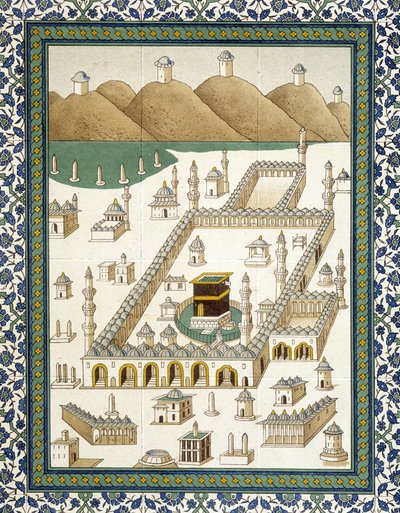 Wandfaiences: paneel dat de Kasbah (casbah) en zijn omgeving (Mekka) voorstelt - in 