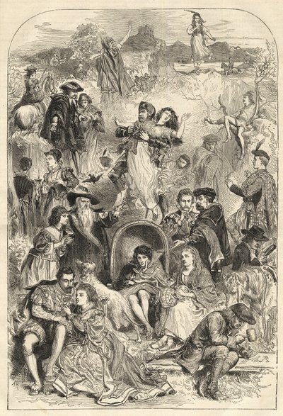 Personages van Walter Scott - hoofdpersonages uit de romans van Walter Scott (1771-1832) - gravure uit 1871 door Unknown artist