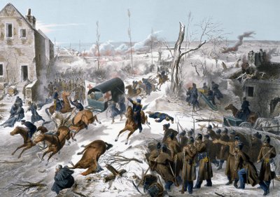 Oorlog van 1870 tussen Frankrijk en Pruisen: Rode Kruis tijdens de Slag bij Bapaume in de Pas de Calais op 2 en 3/01/1871 die de overwinning zag van het leger van het Noorden onder leiding van generaal Faidherbe tegen de Pruisen door Unknown artist