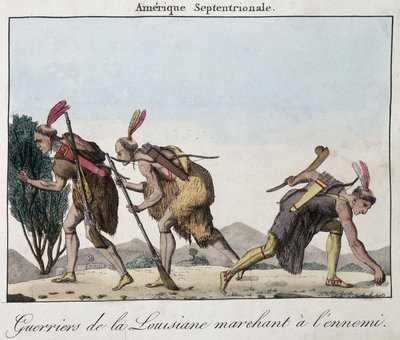 Krijgers van Louisiana in de voetsporen van de vijand - gravure door Unknown artist