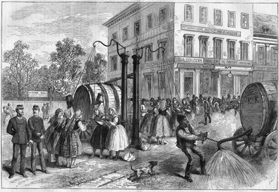 Besproeiingssysteem in de straten van Wenen, Oostenrijk in 1873 door Unknown artist